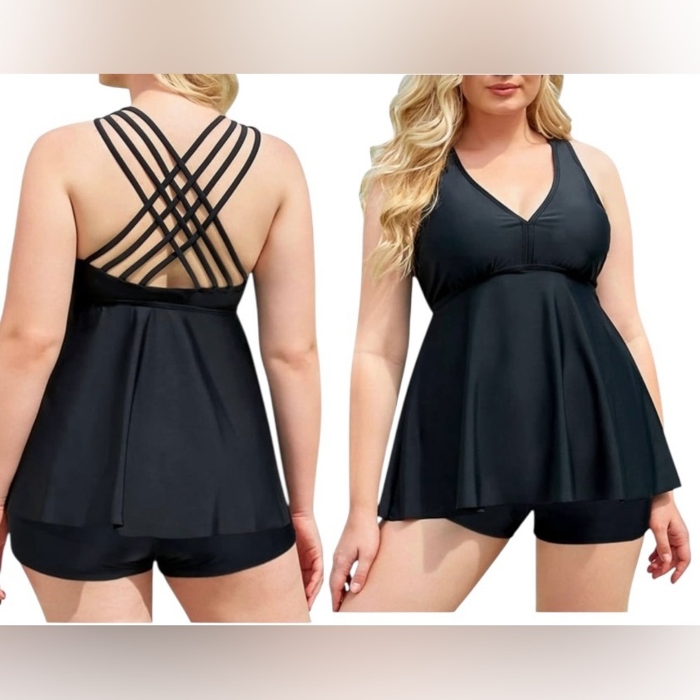 Plus Size Tankini Flowy Bathing Suits with Shorts 2 Piece V Neck